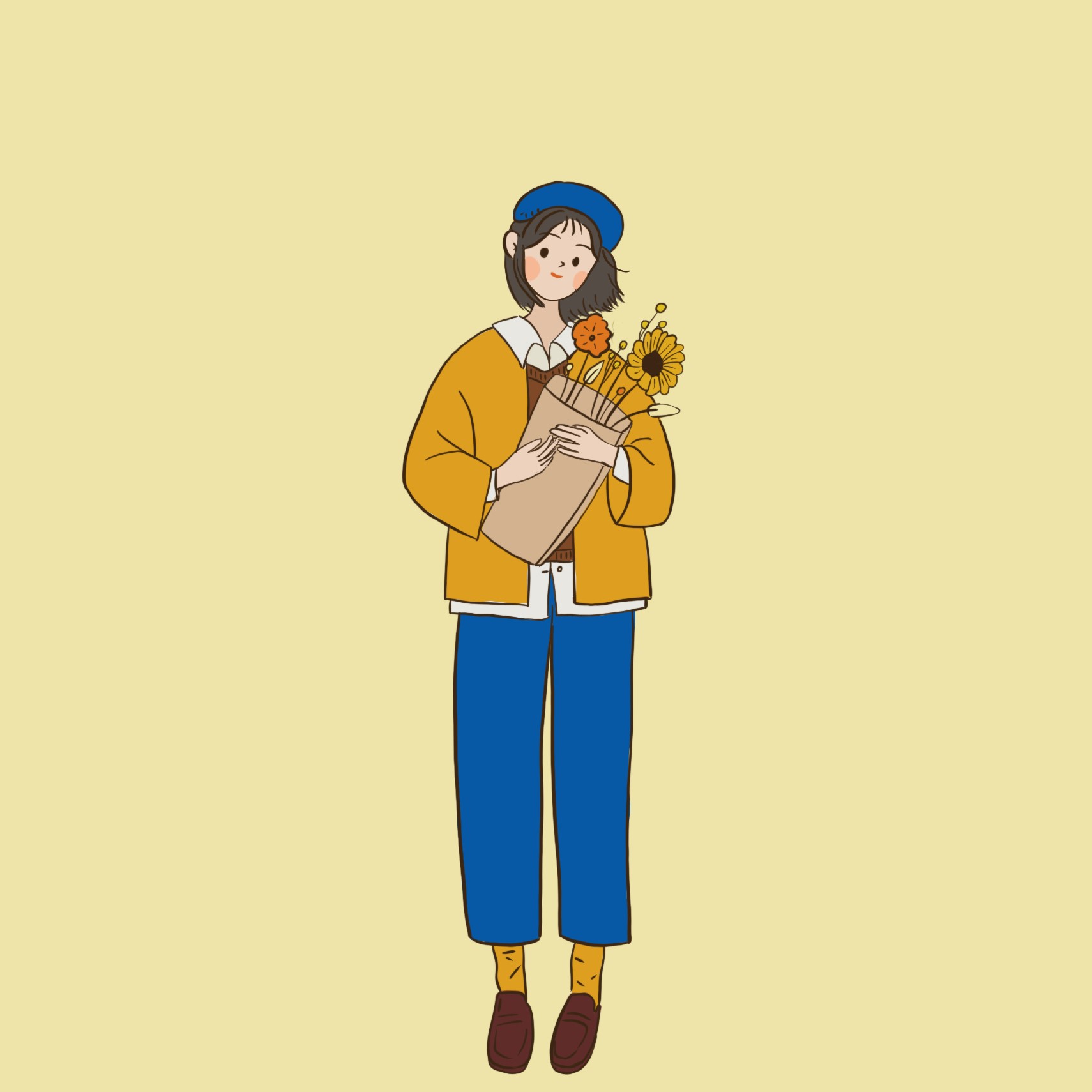【人物插画】拿花的女孩